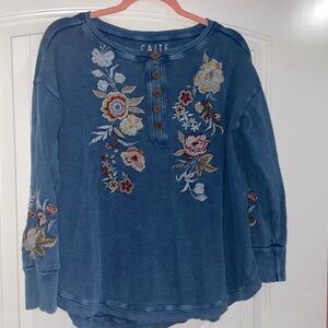 Caite Blue Floral Embroidered Women's Sweatshirt